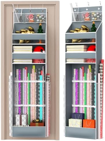 Hanging Gift Wrapping Paper Storage, Christmas Wrapper Bag Container, Long Craft Roll Organizer, Present Wrap Holder for Closet, Door (Gray) by PHOTOONE