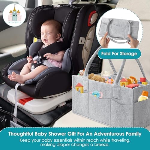 Cute Castle 4 Pack Diaper Caddy Organizer - Portable Baby Caddy Organizer with Handle, Nursery Storage Bin and Car Organizer for Girls, Boys - Baby Gift Basket - Grey - Image 5