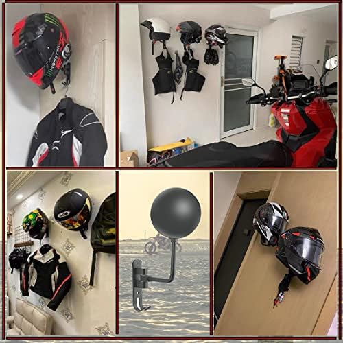 SANGMO Grey 180° Motorcycle Helmet Rack, Rotation Metal Helmet Holder Wall Mount, Helmet Holder Bike with 2 Hooks Helmet Hanger for Motorcycle Bike Coats, Caps, Baseballs, Rugby Helmet - Image 4