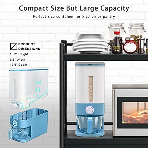 Lenwi 22-25 Lbs Rice Dispenser, Large Cereal Dry Food Storage Containers with Measuring Cup,BPA-Free Household for Kitchen Pantry Organization-Blue - Image 5