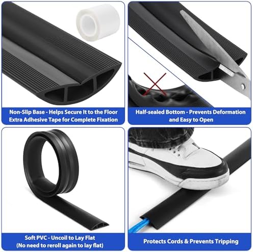 ZhiYo 4ft Floor Cord Cover, Cable Cavity 0.6" W x 0.32" H, Yellow Oak Wood - Image 3