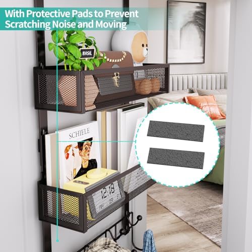 HapiRm Over The Door Hanger with Coat Hooks and 2 Baskets, Rustproof & Waterproof Over The Door Hooks, Storage Organizer for Hats, Bathroom, Kitchen, Bedroom - Bronze - Image 3