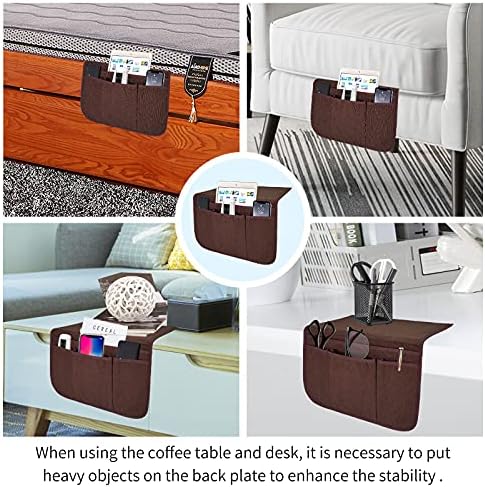 Bedside Caddy Bedside Storage Organizer Magazine Phone Tablet iPad Remote Holder, Organizer Caddy for Home College Dorm Bed, Sofa, Bunk Bed (Brown) - Image 5