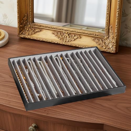 Large Jewelry Organizer Tray PU Leather, Black Gray, 16 Grids - Image 3