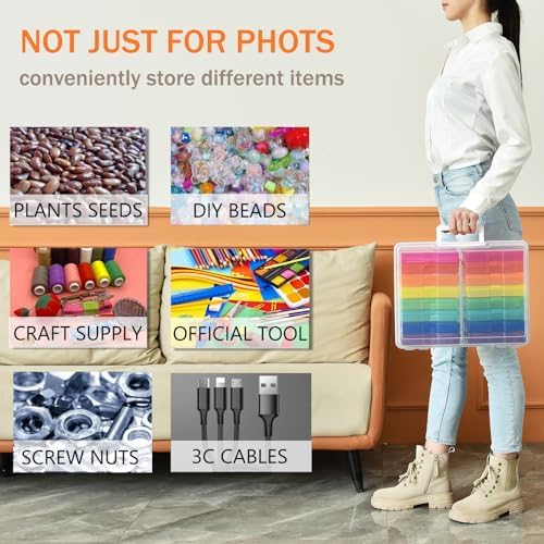 ALINK Photo Storage Box with Handle, 4" x 6" Photo Organizer Storage Container with 16 Inner Case and 1 Sheet Blank Labels for Pictures, Arts, Crafts, Sewing, Seeds, Office Supplies - Colored - Image 4