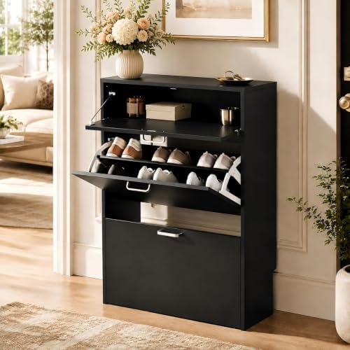 VINGLI Shoe Cabinet Storage for Entryway,Black Small Narrow Shoe Rack,25" W by VINGLI