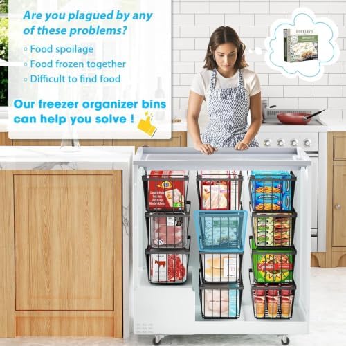 SUNALLY Freezer Organizer Bins, 4 Pack Stackable Pantry Storage Bins, Black - Image 6