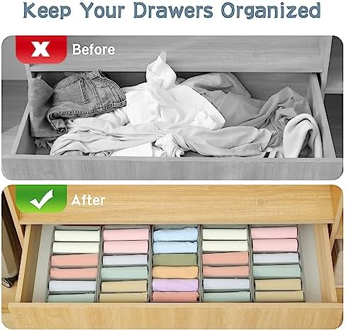 Qozary 3 Pack Sock Underwear Drawer Organizer Dividers, Non-Woven Fabric Collapsible Cabinet Closet Storage Boxes for Clothes, Socks, Lingerie, Underwear, Tie, Belt, Baby, Bedroom - Image 2