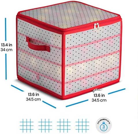 ZOBER Christmas Ornament Storage Box Plastic - Stores 64 3" Ornaments with Individual Trays - Ornament Organizer Storage Box, Durable Christmas Containers Holder - Red - Image 6