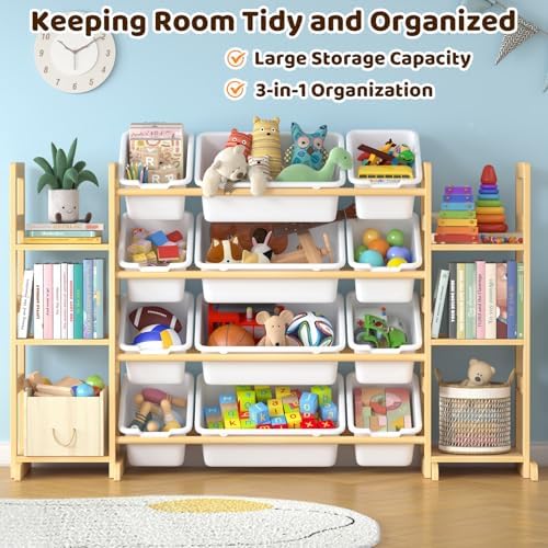 Large Toy Storage Organizer Kids Toy Organizer and Bookshelf Combo with 12 Bins and 6 Shelves Toy Organization Box Toy Shelf for Playroom, Bedroom, Nursery - Image 3