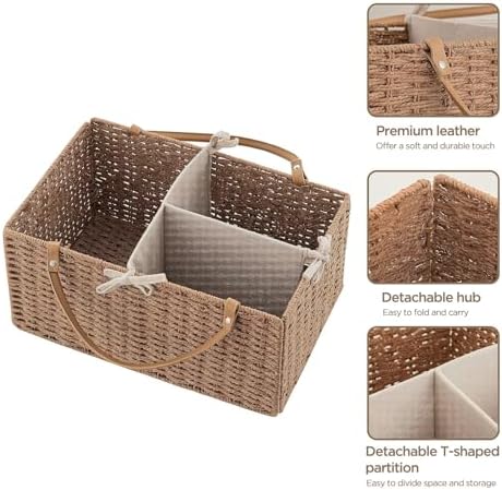 HBlife Large Baby Diaper Caddy Organizer, Paper Rope Storage Baskets Nursery Bin with Removable Divider, Portable Car Organizer for Diapers, Baby Shower Gifts, Newborn Essentials Must Haves - Image 3
