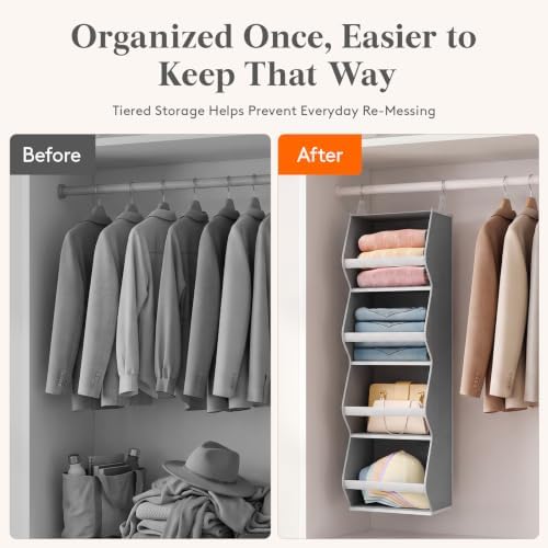 Lifewit Hanging Closet Organizer and Storage for Clothes, Gray, 2 Pack - Image 4
