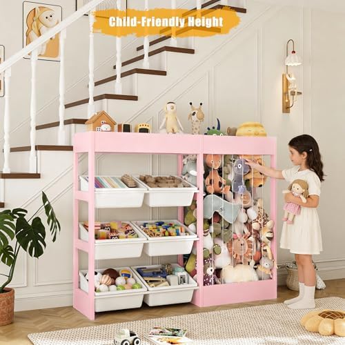 VontinT 2Pcs 50.6" W Toy Storage with Stuffed Animal Organizer&Bins, Wooden - Image 6