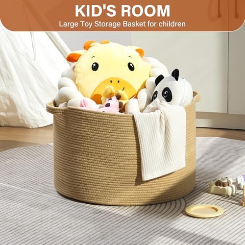 Foldable Laundry Hamper Basket with Collapsible Handle Cotton Rope Soft Woven Fabric Storage Organizer Clothes Toys Nursery Bedroom Dorm Space Saving Bin (Camel, 80L(21.7"D x 13.8"H)) - Image 3