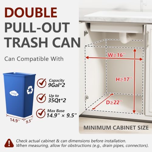 Dual Pull Out Trash Can Under Cabinet Rack-No Can Included, Under Sink - Image 2