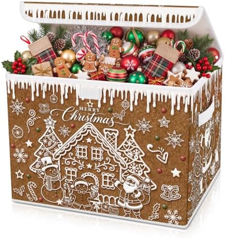 Briwooody Christmas Gingerbread House Storage Bin with Lid and Carrying Handle Gingerbread Man Foldable Storage Box Large Xmas Decorative Collapsible Container Basket for Organizing Closet Home Gift by Briwooody