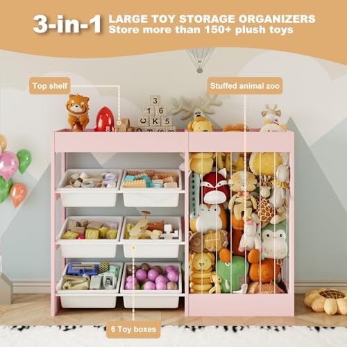 VontinT 2Pcs 50.6" W Toy Storage with Stuffed Animal Organizer&Bins, Wooden - Image 3