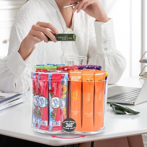 Drink Packet Organizer for Powdered Drink Mix,Powder Packet,Water Packet,Water Flavor Packet,Lazy Susan Organizer for Drink Mix Necessities Rotating Holder (Flower) - Image 4