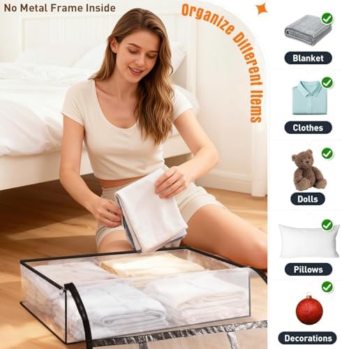 4 Packs 60L Clear Under Bed Storage Containers, Large Clothes Storage Bags - Image 5
