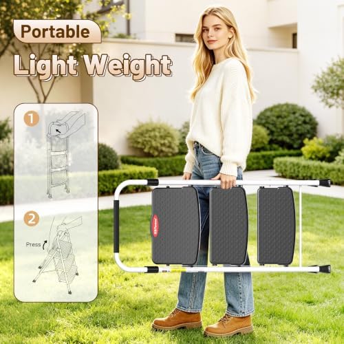 HBTower 3 Step Ladder, 330lbs Sturdy Step Stool with Anti-Slip Pedal - Image 7