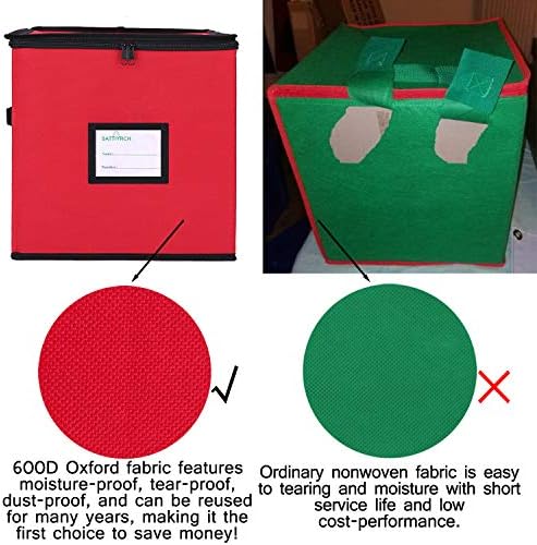 Sattiyrch Christmas Ornament Storage Box,600D Oxford Fabric Stores up-to 64 Standard Holiday Ornaments Holder,12 x 12 Inch 4 Layer Xmas Storage Containers,Red - Image 3
