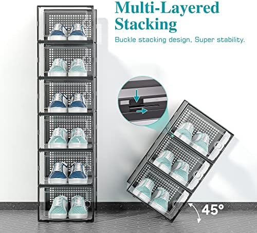 Kuject 12 Pack Large Shoe Boxes, Clear Stackable Containers with Lids,Black - Image 3