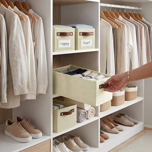 DECOMOMO Narrow Storage Bins, Small Basket with Handles (Beige, 4 Pack) - Image 2