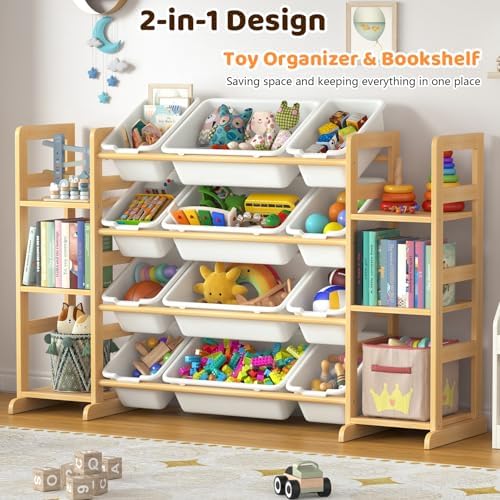Large Toy Storage Organizer Kids Toy Organizer and Bookshelf Combo with 12 Bins and 6 Shelves Toy Organization Box Toy Shelf for Playroom, Bedroom, Nursery - Image 4