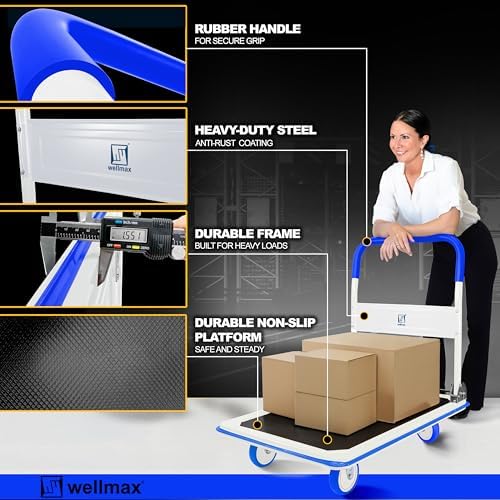 Wellmax Push Cart Dolly, Foldable Moving Platform Flat Cart, 660 lb, Blue - Image 4