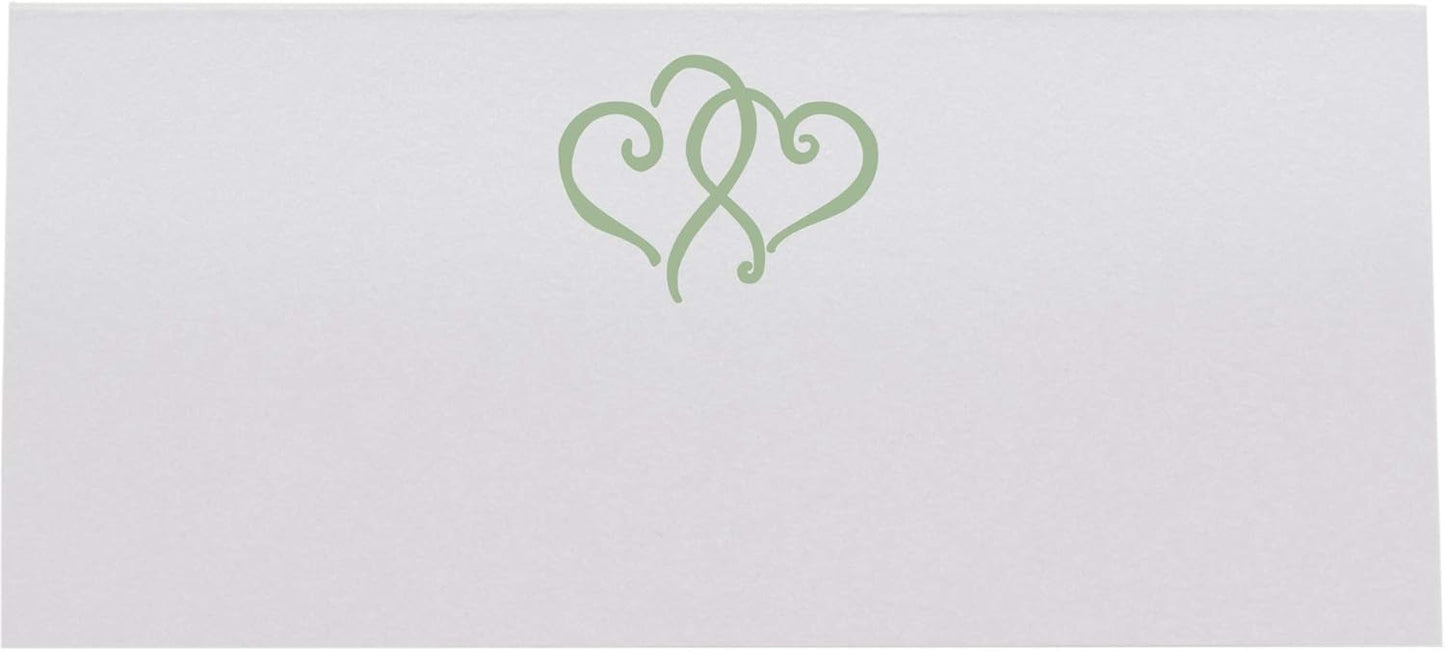 Linked Hearts Place Cards, Sage (Choose Color), Set of 25, Pre-cut and Scored - Wedding, Party, Dinner, and Special Events - Made in the USA