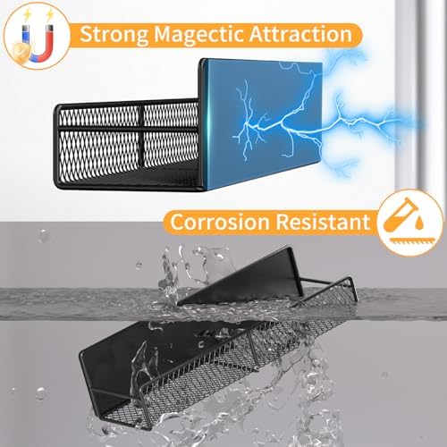 Magnetic Spice Rack for Refrigerator, 2 Pack Metal Magnetic Shelf Black, Moveable Spice Organizer with Hooks, Super Magnetic Fridge Shelf for Kitchen Organization and Storage - Image 3