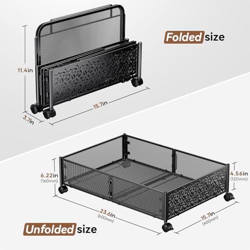 PHINOX Under Bed Storage with Wheels,Patterned,Sturdy Metal,4 Pack,Black - Image 2