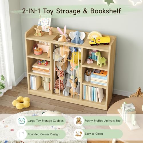 ONBRILL 2-in-1 Toy Storage Organizer with Stuffed Animal Storage, Natural - Image 5