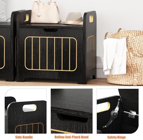 Aenuert Storage Chests, Small Cube Organizer Box,Wooden Entryway Storage (Black, With Handle) - Image 5