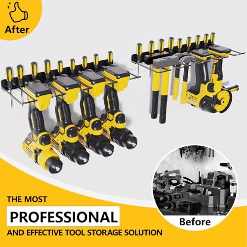 2 Pack Drill Holder, Power Tool Organizer Wall Mount, Heavy Duty Garage Storage and Tool Organizer, Ideal Garage Organization Gifts for man, 8 Slots for Power Tools and 32 Screwdriver Rack - Image 4