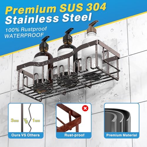 5-Pack Shower Caddy, No Drill Adhesive Shower Organizer, Rustproof Stainless Steel Bathroom Organizer, Space-Saving Bathroom Shelves for Apartment Essentials, Kitchen Storage Home Decorr-Larger - Image 5