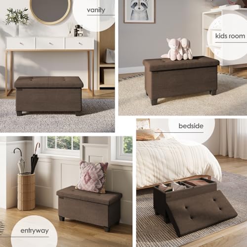 Storage Ottoman Bench with Bins, 30-in Storage Bench for Bedroom End of Bed, Folding Foot Rest Ottoman for Living Room Max 660lbs, Fabric Ottomans, Brown - Image 4
