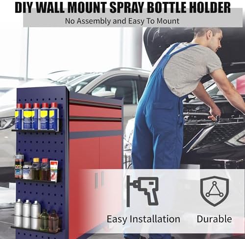 Riciakik 6 Pack Spray Bottle Holder Wall-Mounted, Aerosol Spray Can Holder Storage Rack, Heavy-Duty Paint Bottle Organizer with 30 Holes, Steel Black Spray Rack for Garage, Shop, Home or Tool Trailer - Image 2
