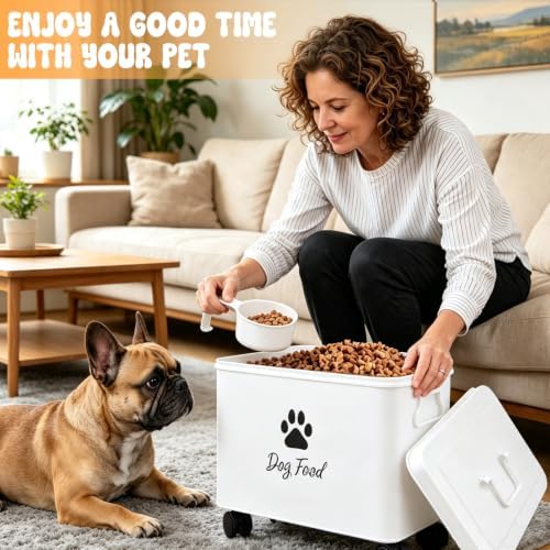 Metal Dog Food Storage Container With Lid 13lb, White Airtight Dog food Bin - Image 5