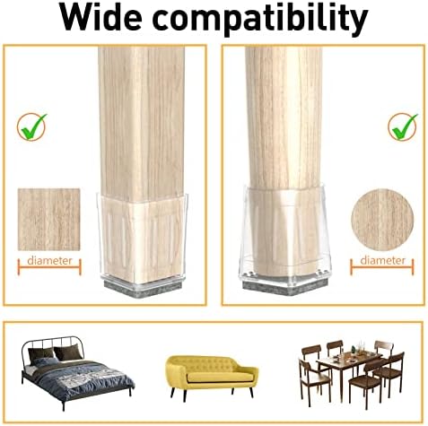 Square Chair Leg Protectors for Hardwood Floors, 16 Pcs Silicone Felt Furniture Leg Cover,1 1/4 Inch, Clear. - Image 4