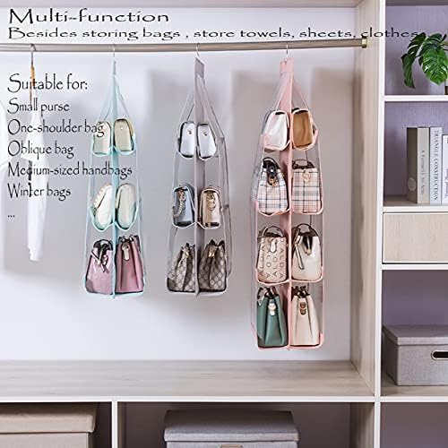 MURRI&MURRDI 1 Pack Hanging Handbag Organizer for Closet, Purse Storage Holder with 8 Easy Access Clear PVC Pockets, Purse Hanger for Wardrobe Space Saving Hanging Bags (Gray) - Image 3