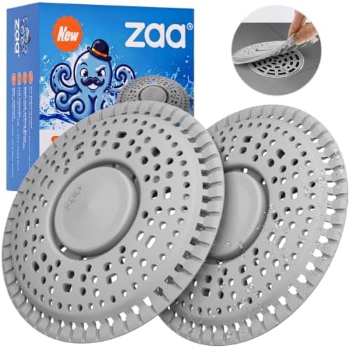 Zaa Shower Drain Hair Catcher Silicone Flat Floor Strainer Protector, 2 Pack Gray Weighted Flat Shower Drain Protectors, Traps Hair Before Clogs, Easy to Clean in Seconds by zaa