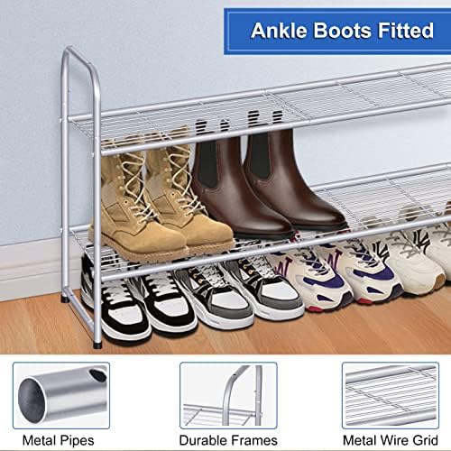 KEETDY 2-Tier Long Shoe Rack for Closet Shoe Organizer for Entryway, Metal Stackable Shoe Storage Shelf for 18 Pairs Sneakers with Strong Wire Grid, Gray - Image 5