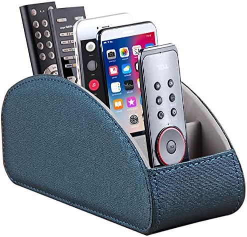 Remote Control Holder, Leather 5 Rooms Desk Organizer and Decorations for Living Room, Bedside Table Remotes Caddy for TV Controllers/ Makeup Brush Pen/ Office Stationery/ Art Supplies/ Eyeglasses by YAPISHI
