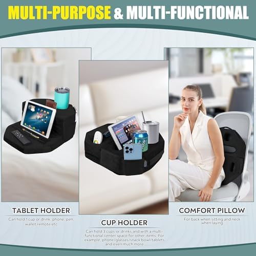 TabCouchCaddy Octagonal Couch Cup Holder Tray Pillow, Bed & Sofa Caddy - Image 3
