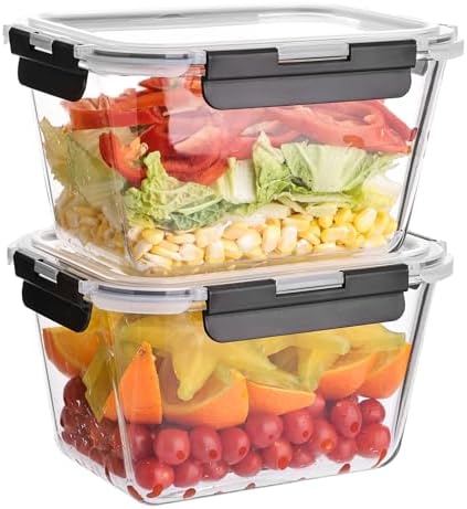 Liuruiyu 2 Pack Large Glass Food Storage Containers with Lids, 63oz Big Meal Prep Containers, Airtight Bento Boxes with Leak Proof Locking for Microwave, Oven, Freezer and Dishwasher, BPA Free by Liuruiyu