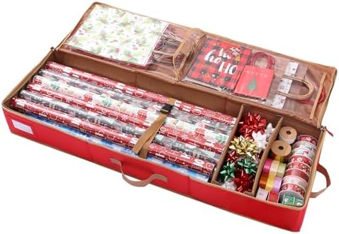 Sattiyrch Gift Wrapping Paper Storage containers,600D Oxford Fabric Christmas Ribbon Gift Bag Bows Storage Box,Holds up to 20 Rolls,42"W x 14"D x 5.5"H (Red) by Sattiyrch