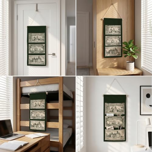 IAXIC Vintage Antique Stamp Canvas Wall Hanging Organizer with Pockets - Image 5