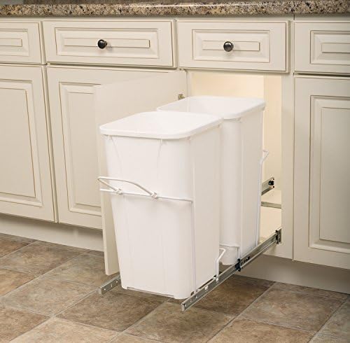 Knape & Vogt SBM12-2-27WH in-Cabinet Bottom Mount Pull Out Trash Can, 18.75" by 11" by 22", 27 Quart Bins, White - Image 3