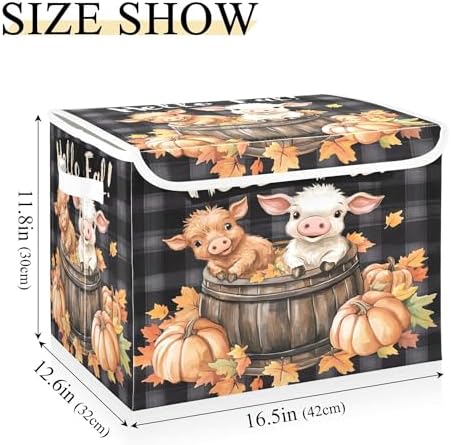 Cute Highland Cow Storage Bins with Lids and Carrying Handle,Foldable Storage Boxes Organizer Containers Baskets Cube with Cover for Home Bedroom Closet Office Nursery - Image 3